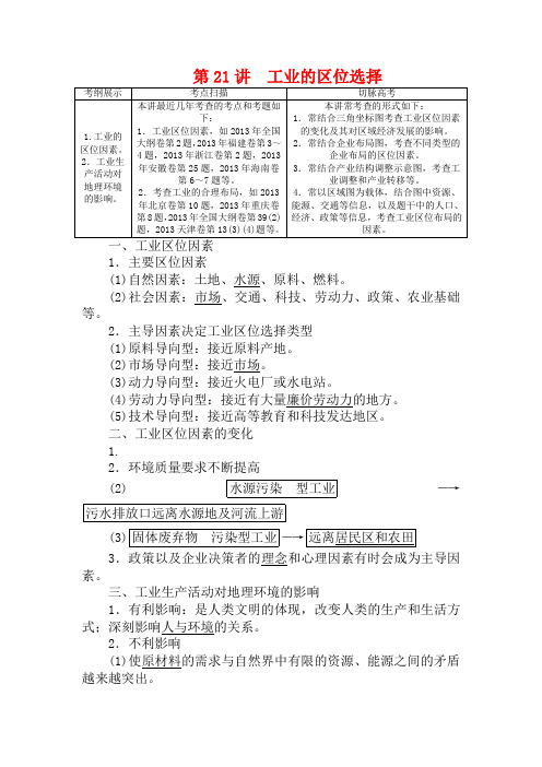 【优化方案】高考地理新一轮复习 第九章 第21讲 工业的区位选择教案