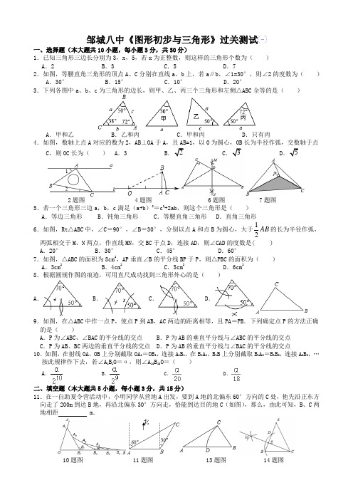 山东省济宁市邹城八中九年级数学中考一轮复习《图形初步和三角形》过关测试(无答案)