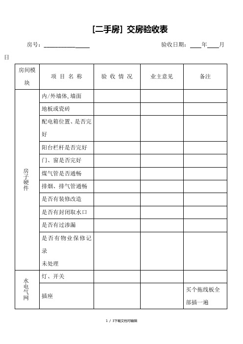 二手房交房验收表范本(买房必备)