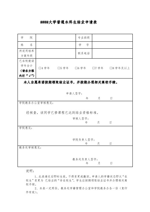 高校普通本科生结业申请表