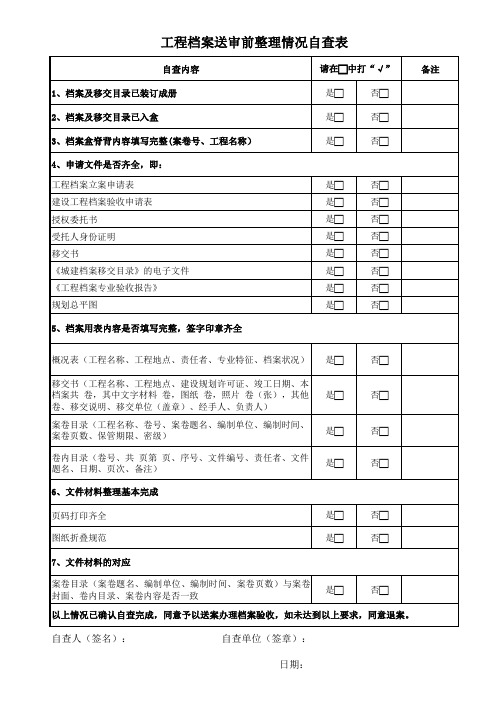 档案送审前整理情况自查表(验收)