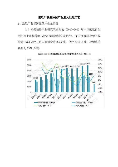 造纸厂脱墨污泥产生量及处理工艺