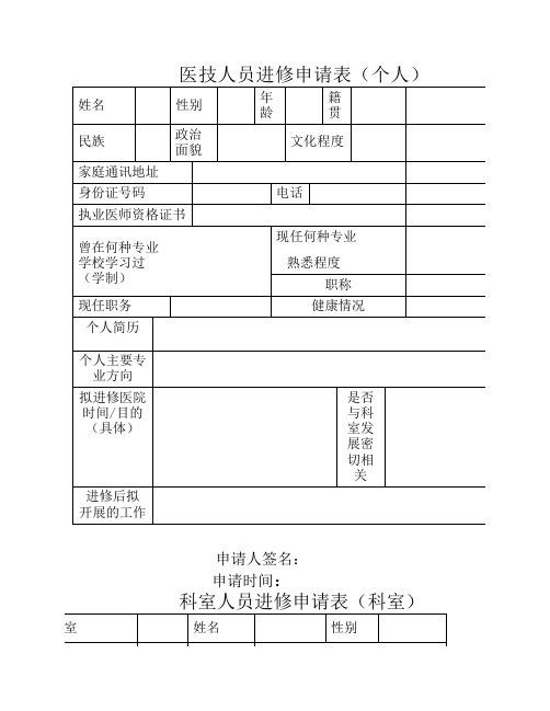 外出进修申请表