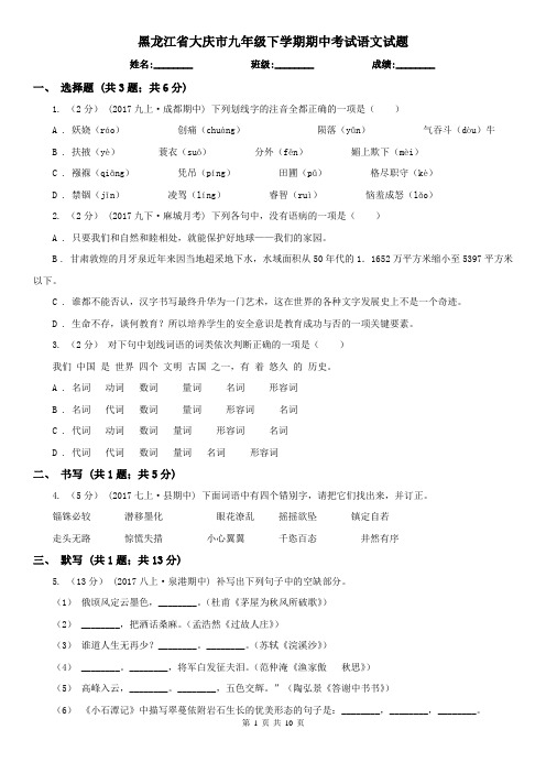 黑龙江省大庆市九年级下学期期中考试语文试题