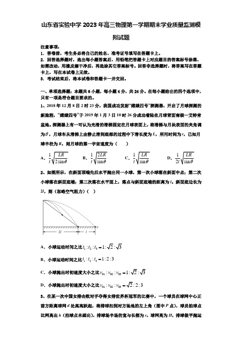 山东省实验中学2023年高三物理第一学期期末学业质量监测模拟试题含解析