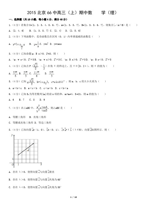 2015北京66中高三(上)期中数    学(理)