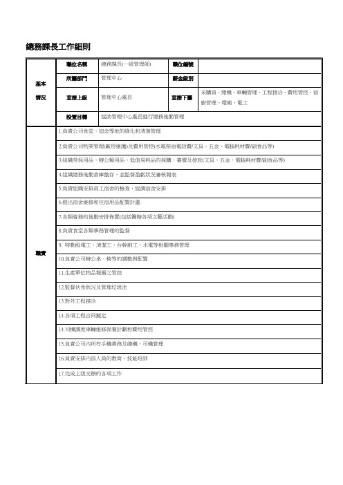 管理部岗位说明书更新