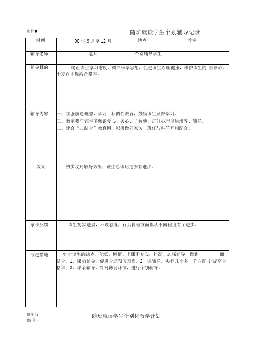 随班就读学生个别辅导记录