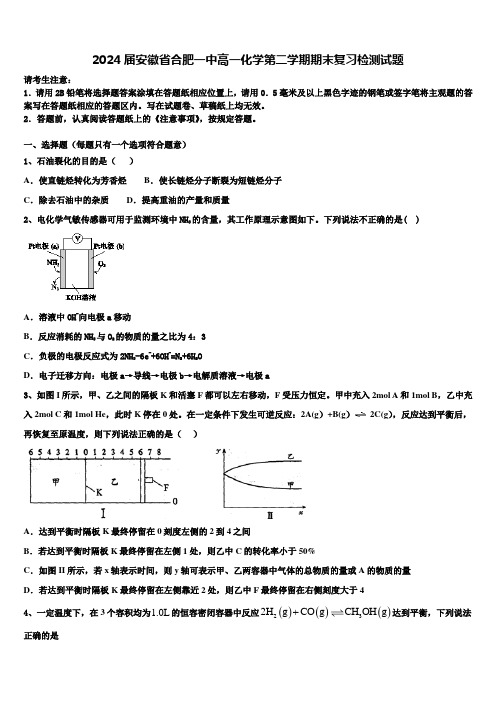 2024届安徽省合肥一中高一化学第二学期期末复习检测试题含解析