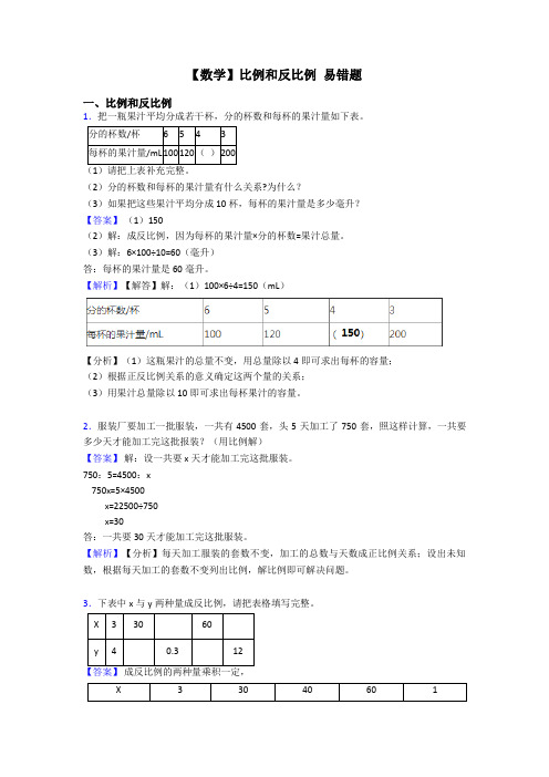 【数学】比例和反比例 易错题