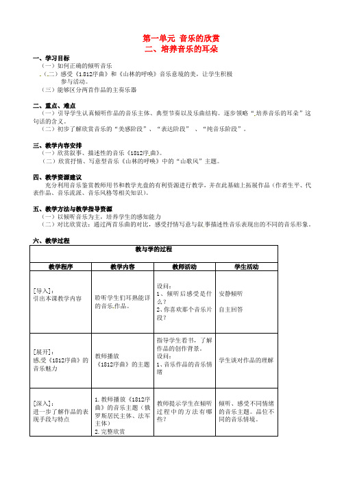 高中音乐 第一单元 音乐的欣赏 二 培养音乐的耳朵教案