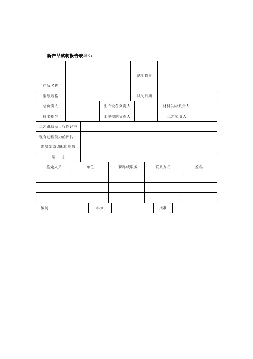 新产品试制报告表