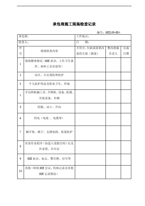 承包商施工现场检查记录