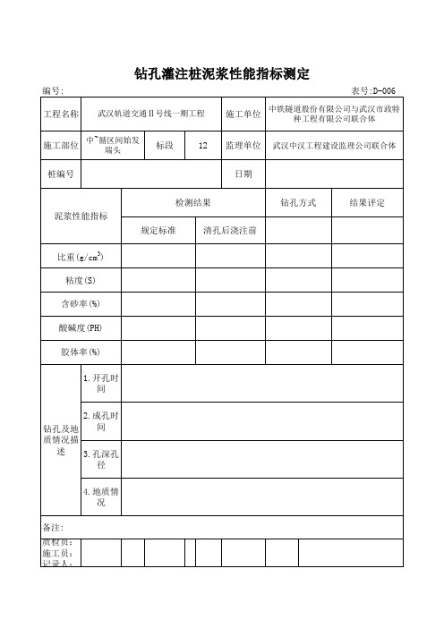 钻孔灌注桩泥浆性能指标测定