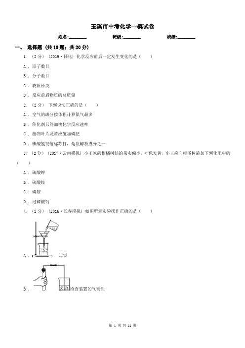 玉溪市中考化学一模试卷