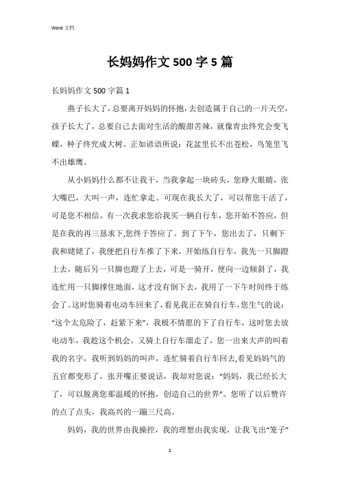 长妈妈作文500字5篇