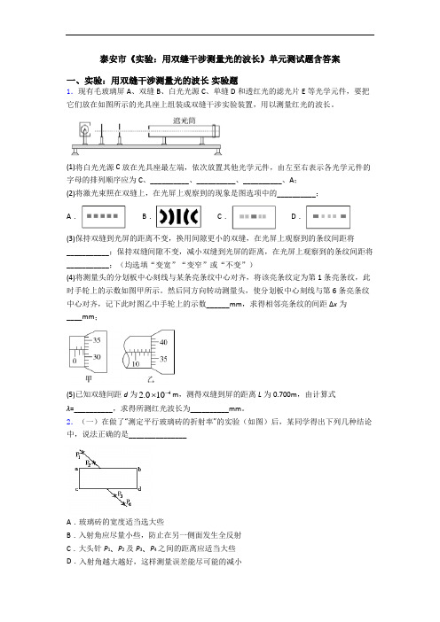 泰安市《实验：用双缝干涉测量光的波长》单元测试题含答案