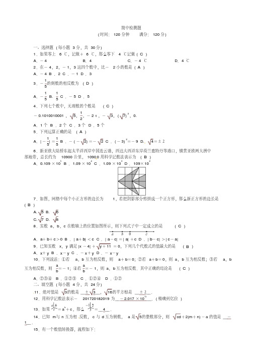 2017-2018学年浙教版七年级数学上册期中检测题有答案(2)-精品