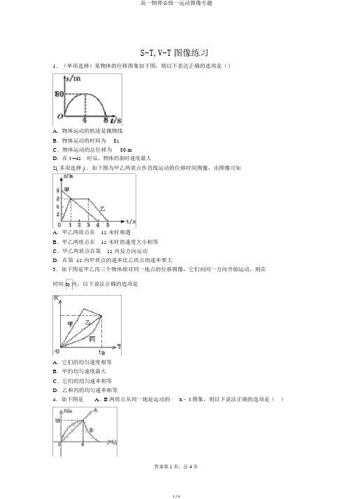 高一物理必修一运动图像专题