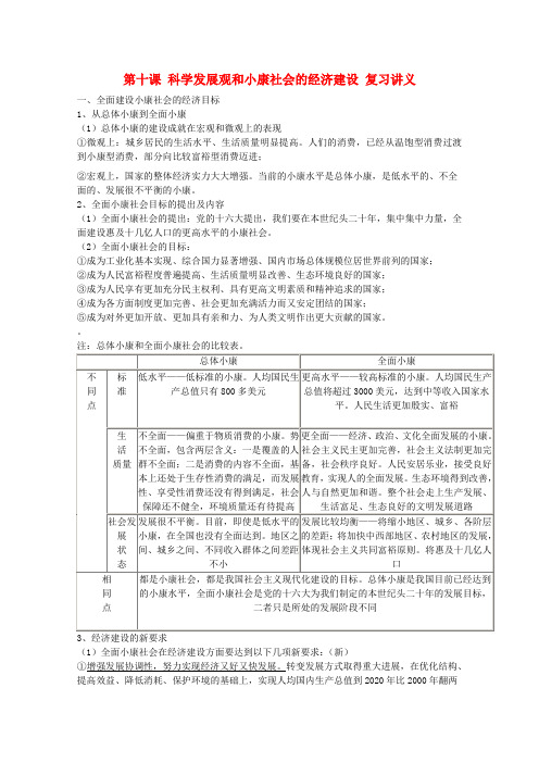 高一政治 第十课 科学发展观和小康社会的经济建设教案