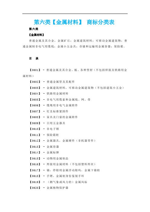 第六类【金属材料】 商标分类表