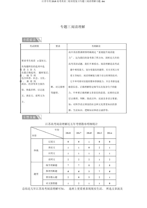 江苏专用2019高考英语二轮培优复习专题三阅读理解习题.doc