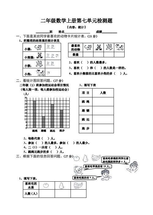 人教版小学二年级上册数学第7单元试卷