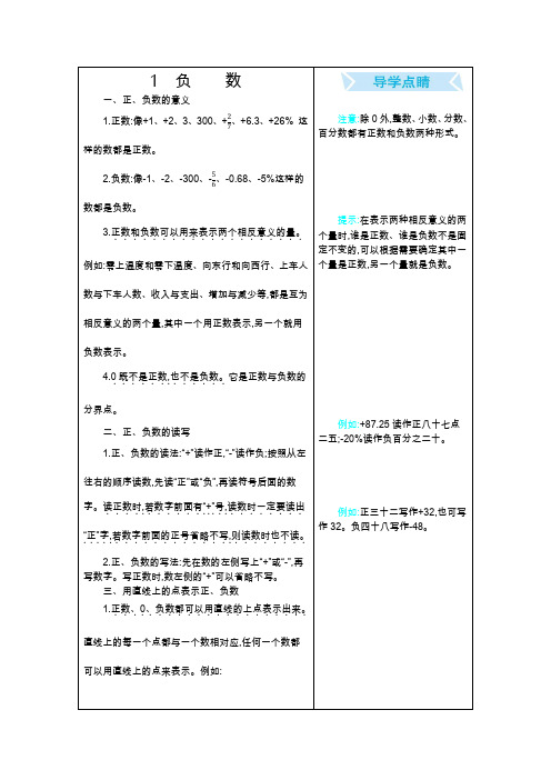 新人教版六年级数学下册《1 负数》单元知识总结