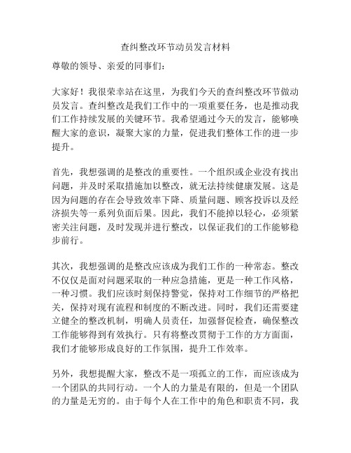 查纠整改环节动员发言材料