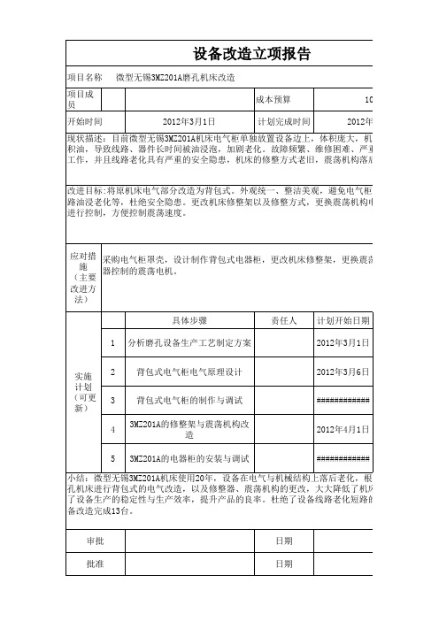 设备部改造立项报告