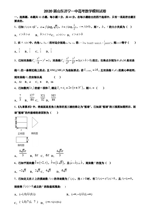 【附20套高考模拟试题】2020届山东济宁一中高考数学模拟试卷含答案