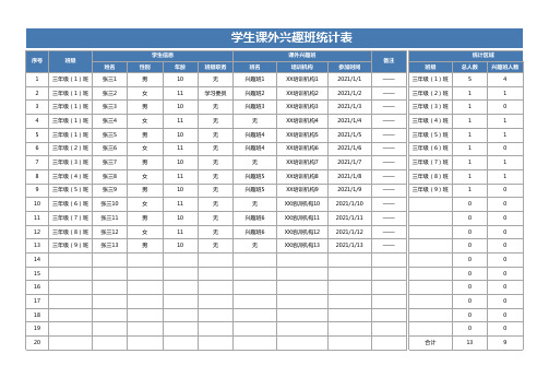 学生课外兴趣班统计表