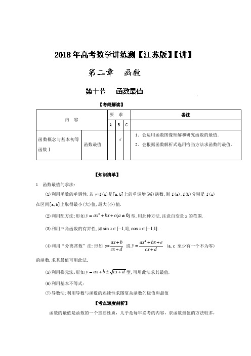 专题2-10 函数最值讲-2018年高考数学一轮复习讲练测江