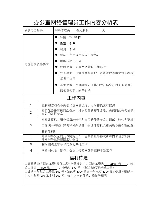 办公室网络管理员任职资格表