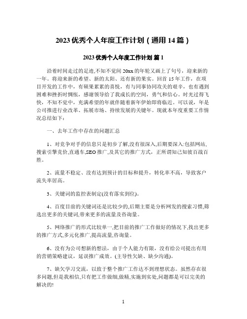 2023优秀个人年度工作计划(通用14篇)