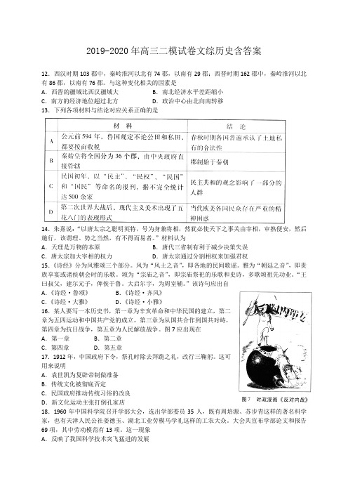 2019-2020年高三二模试卷文综历史含答案