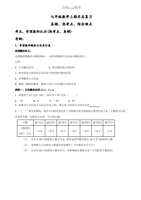 浙教版七年级数学上册期末总复习题易错题汇总