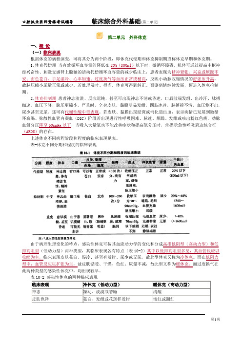 执业医师考试临床综合外壳基础考点梳理-第二单元 外科休克