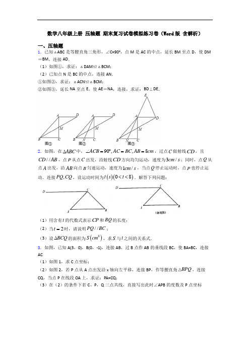 数学八年级上册 压轴题 期末复习试卷模拟练习卷(Word版 含解析)