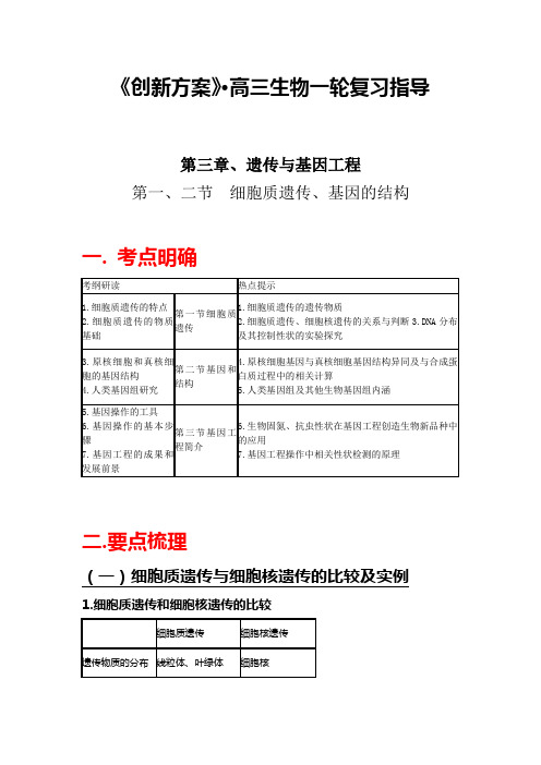 高三生物复习指导-选修第三章  遗传与基因工程-第一、二节  细胞质遗传、基因的结构