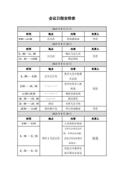 会议日程安排表【范本模板】