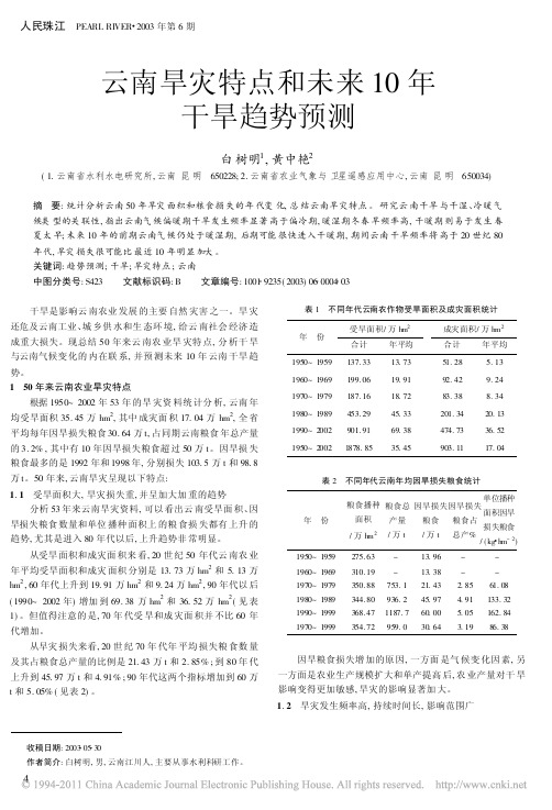 云南旱灾特点和未来10年干旱趋势预测