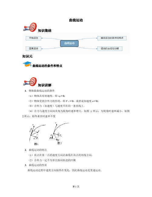 2021年全国高考物理人教新版力学专题：曲线运动-(讲义教师版)