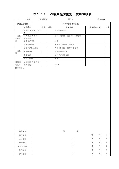 121.闭式水膨胀水箱安装--二次灌浆检验批施工质量验收表10.1.3