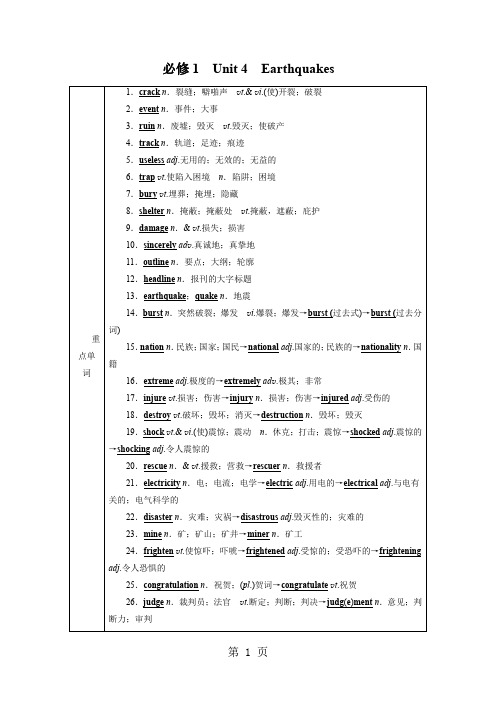 备战高考人教版英语一轮复习讲义及单元检测：必修1 Unit 4  Earthquakes含答案解析-word文档资料