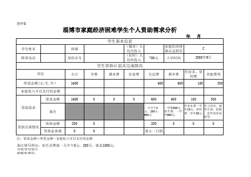 个人资助需求分析样表2011.11