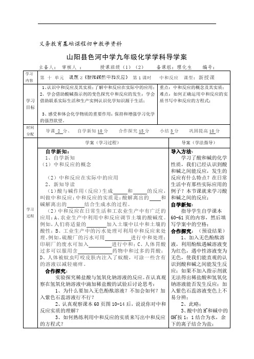 中考化学人教版九年级下册：化学导学案102.1