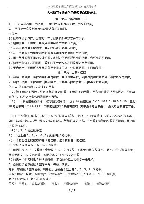 人教版五年级数学下册知识点归纳复习总结