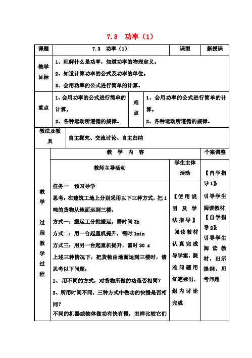 高中物理7.3功率教案1新人教版必修2