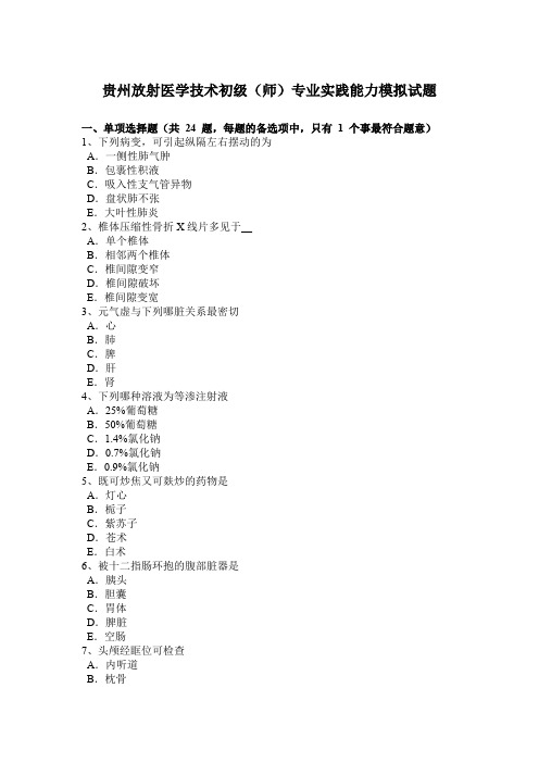 贵州放射医学技术初级(师)专业实践能力模拟试题